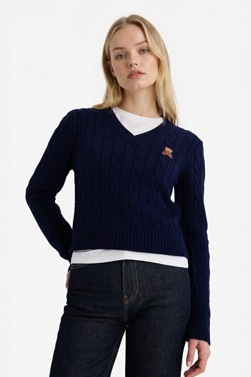 DeFacto Blue Woman Slim Fit V-Neck Pullover Casual - Image 4